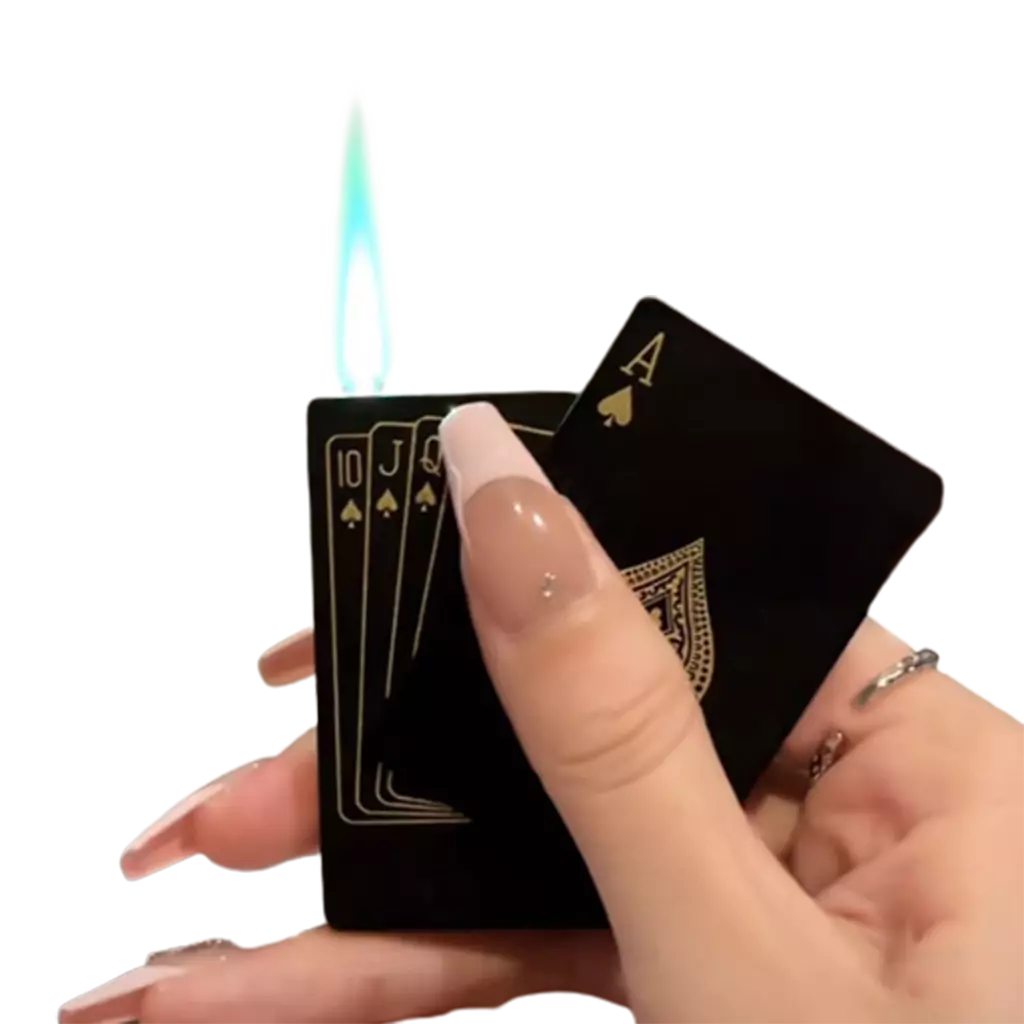 briquet jeu de carte flamme verte